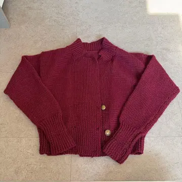 90s 버건디 큼직한 니트 가디건 크로쉐 두꺼운 원단 니트