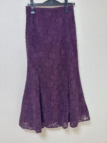 벨벳 x 레이스 머메이드 롱 스커트 퍼플 88cm 새상품급