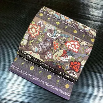 순수 실크 육통 후쿠로 오비 [ 꽃 새 보라색 ]