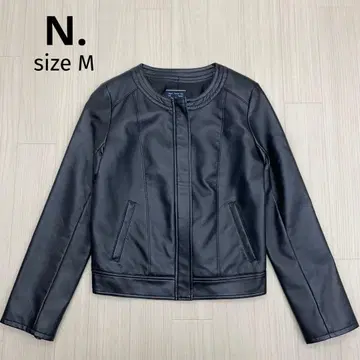 N. N 도트 램 가죽 노카라 자켓 블루종 M