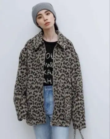 JEANASIS 샤기 ZIP 레오파드 미들 코트