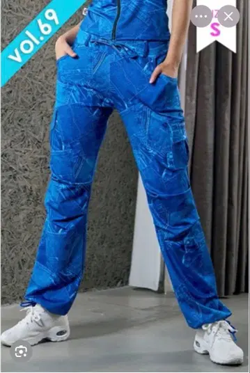 MIKALANCE 데님 패턴 카고 팬츠 허리밴딩