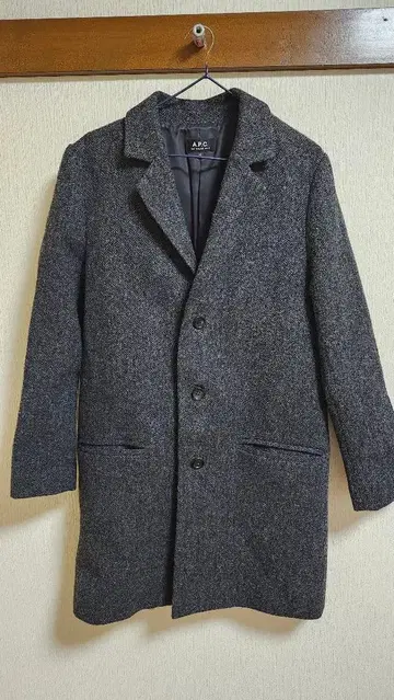 APC 체스터 코트 MOON 원단 헤링본 롱 그레이 [ 195
