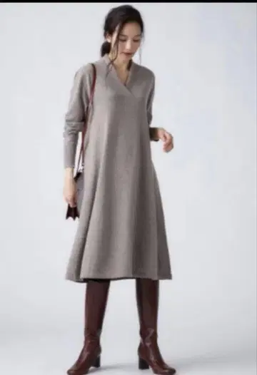 23구 마르세라이즈드 울 캐시미어 니트 원피스 베이지 M