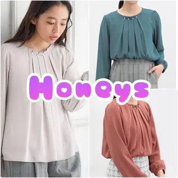 Honeys 하니포카 속기모 긴팔 블라우스 펄 장식 3개 세트 M 사이즈