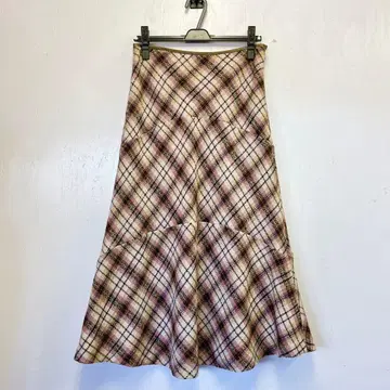 구제 의류 로라 애슐리 플레어 스커트 핑크 울 소재 체크 무늬 9호 M