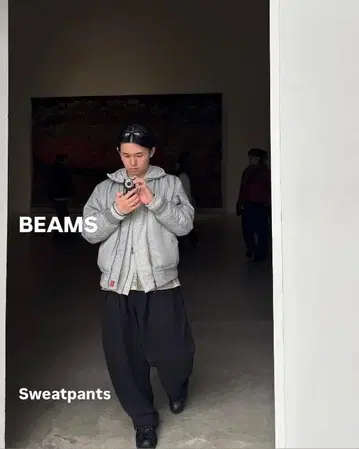 빔즈 BEAMS/벌룬 스웨트 팬츠/헤비 웨이트/블랙