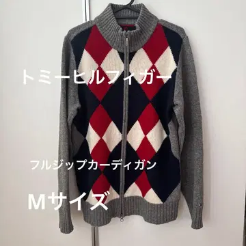 TOMMY HILFIGER 아가일 지퍼 가디건 M