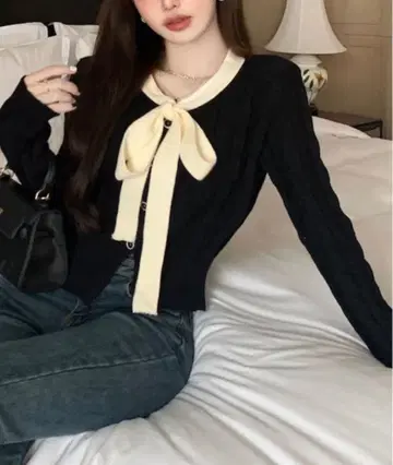 Nia(니아)/모노톤 리본 포함 가디건