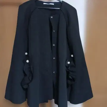 치어풀 (포켓 프릴, 펄 장식) 블랙 노카라 자켓