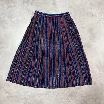 플레어 스커트 네이비 스트라이프 미들 기장 허리 조정 후크 포함