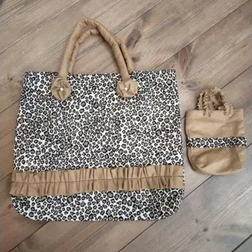 [ 핸드메이드 ] 레오파드 무늬 토트백과 파우치 세트