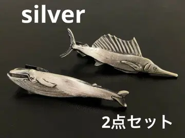 silver제 고래 황새치 모티브 넥타이핀 2세트