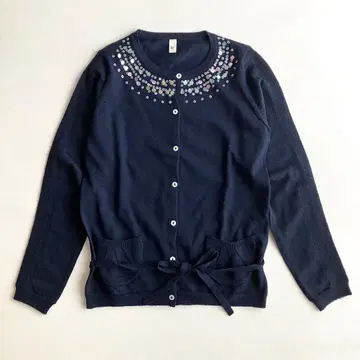 스팽글 장식 네이비 긴팔 가디건