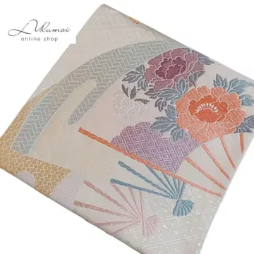 LULU3 후쿠로 오비 꽃 부채 베이지 은