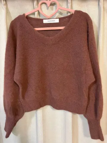 핑크 V넥 돌먼 슬리브 스웨터