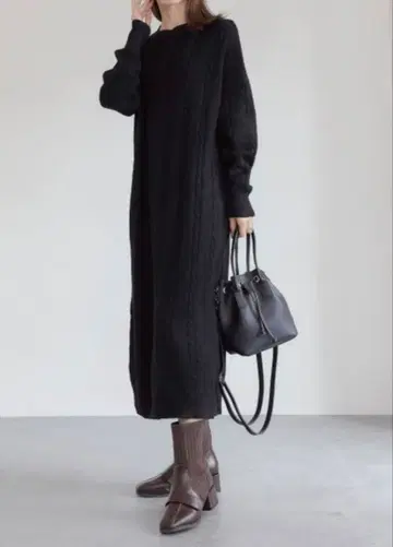 amel 케이블 니트 원피스 블랙