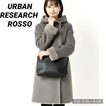 ROSSO 어반 리서치 페이크 무스탕 롱 코트 그레이지 후드