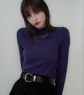 HARE 라메 랜덤 리브 니트 퍼플 계열