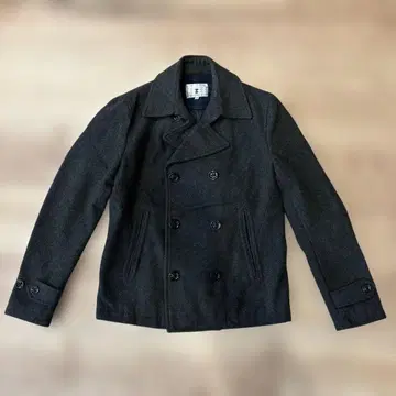 울 더블 브레스트 피 코트 다크 그레이