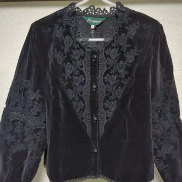 장미빛 인생 벨벳 마릴라 블라우스 오리지널 장미꽃 자수 M 블랙