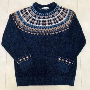 ikka 페어아일 패턴 니트 스웨터 다크 블루