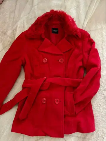 퍼 달린 피코트 빨간색 레드 Y2K 헤이세이 갸루 원색