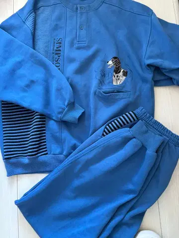 SIMSPON 강아지 자수 맨투맨 세트 파랑