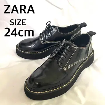 ZARA 자라 더비 슈즈 24cm 통굽 레이스업 블랙