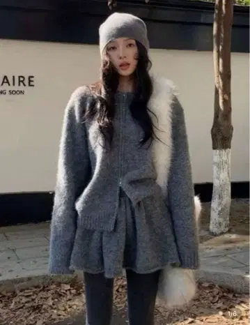 그레이 한국 스타일 셋업 가디건 스커트