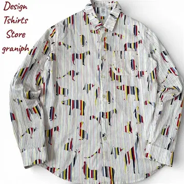 그라니프 스트라이프 긴팔 셔츠 애니멀 무늬 M 사이즈