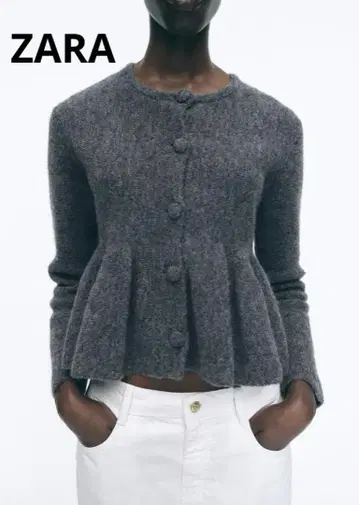 ZARA 자라 페플럼 크루넥 니트 가디건 M