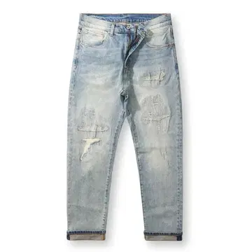 KARAKU 헤비웨이트 핸드메이드 데미지 데님 팬츠