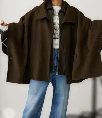 다크 브라운 판초 케이프 코트