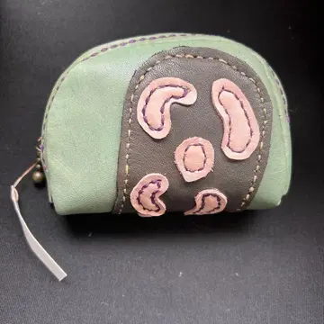 유니크 천연 가죽 그린 핸드메이드 코인 케이스 아프리카 원단