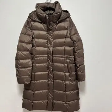 브라운 후드 부착 롱 다운 자켓 L