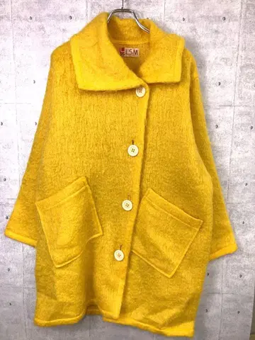 레트로 LSM 일본산 구제 의류 빅 버튼 비대칭 모헤어 롱 코트