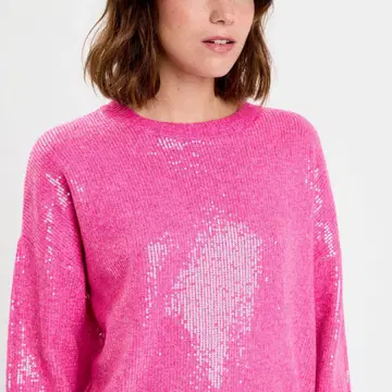 [미사용 새상품] cachecache 스팽글 장식 핑크 니트 스웨터 XL