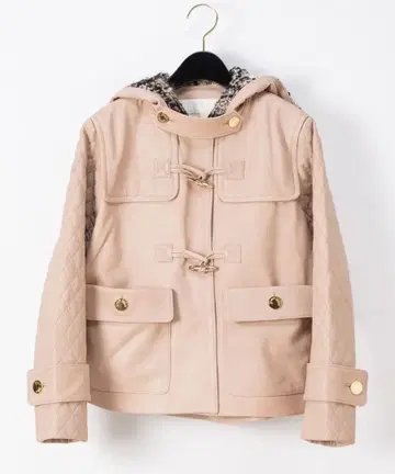 미사용 새상품 그레이스 콘티넨탈 트위드 후드 가죽 자켓 36