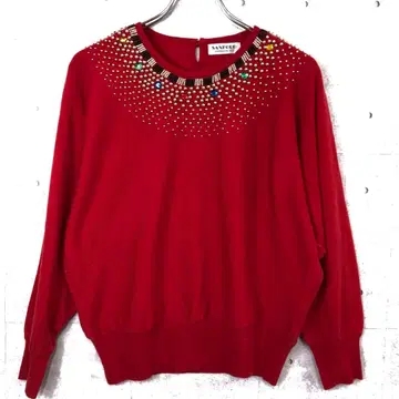 레트로 올드 모드 구제 의류 컬러풀 비쥬 비즈 자수 니트 스웨터