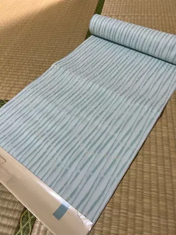 새상품급 미재단 폴리 유젠 주단 원단 체크 패턴 얇은 그린 원단