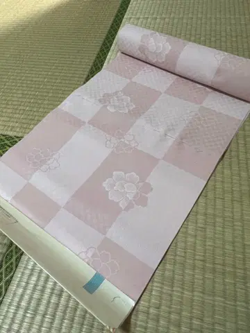 새상품급 미봉제 폴리 유젠 주단지 체크 패턴 핑크지