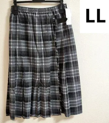 빅 사이즈 LL 체크 무늬 플리츠 스커트 가을/겨울 그레이 블랙