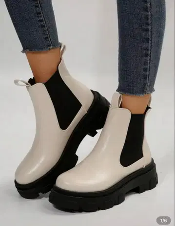 통굽 첼시 부츠 베이지와 블랙