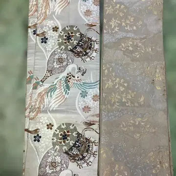 후쿠로 오비 꽃과 새 무늬 실크제 2개 세트