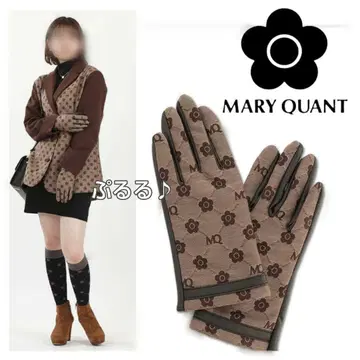 MARY QUANT 마리퀀트 모노그램 자카드 그로브 장갑 브라운 계열
