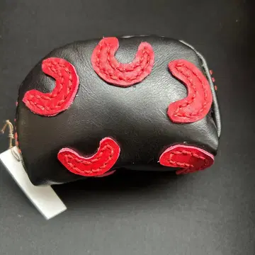 가죽 코인 케이스 천연 가죽 블랙과 빨간색 자수 아프리카 원단