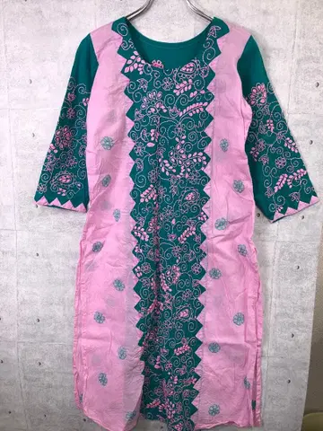 에스닉 민족 구제 의류 꽃무늬 보타니컬 자수입 7부 소매 튜닉 원피스