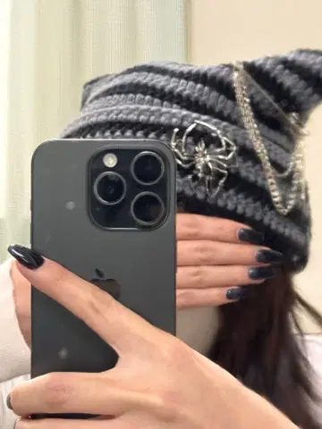 고양이 귀 니트 모자 참 포함 Y2K 서브컬쳐