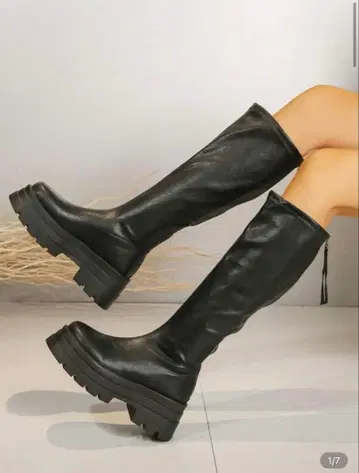 블랙 통굽 롱 부츠